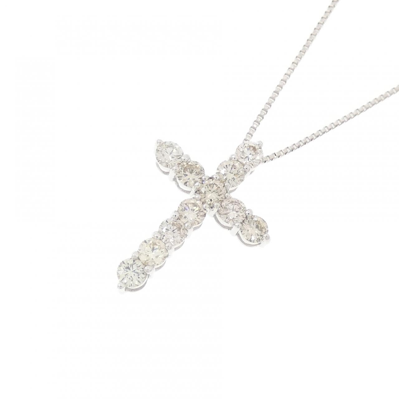 K18WG クロス ダイヤモンド ネックレス 0.50CT