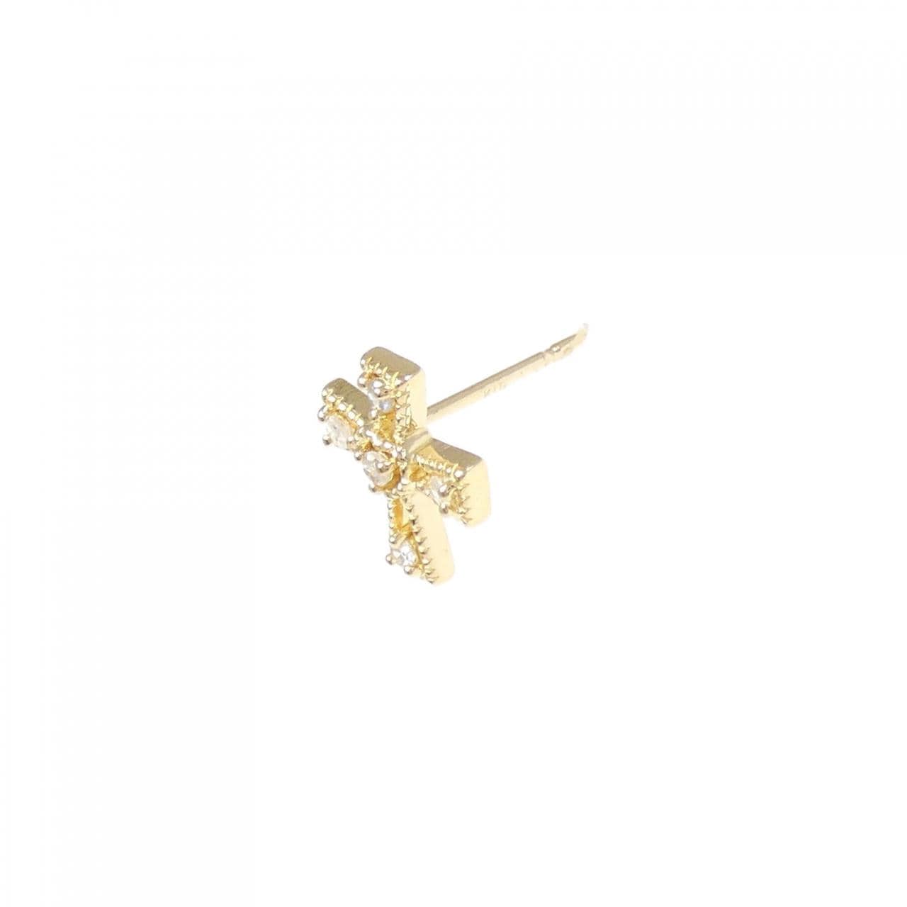 K18YG クロス ダイヤモンド ピアス 0.05CT 片耳