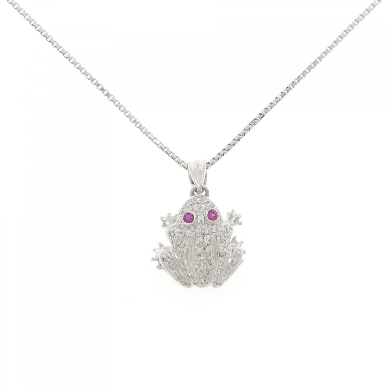 K18WG フロッグ ルビー ネックレス 0.05CT