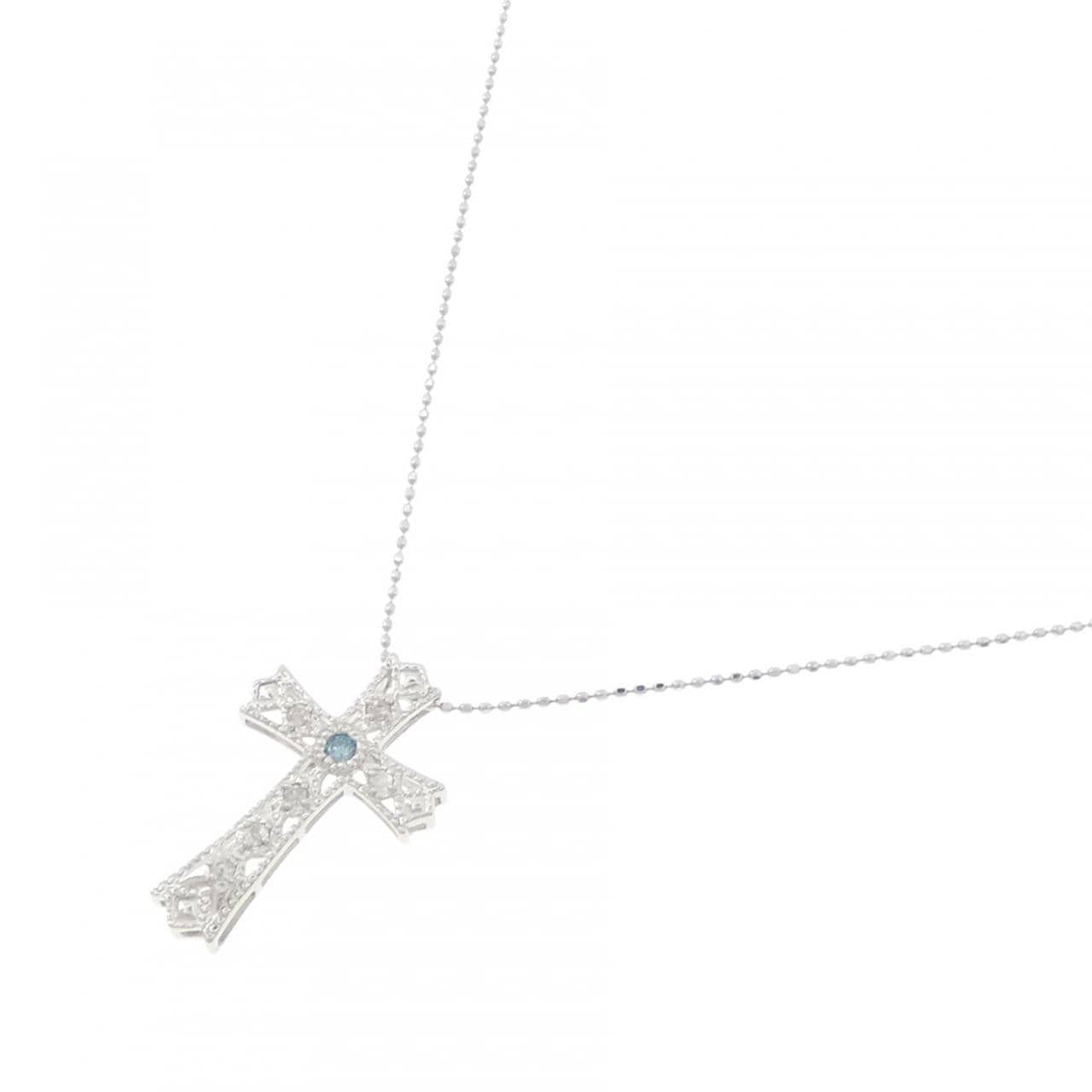 K18WG クロス ダイヤモンド ネックレス 0.15CT