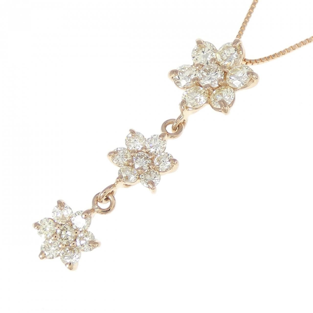 K18PG Flower Diamond Necklace 0.81CT