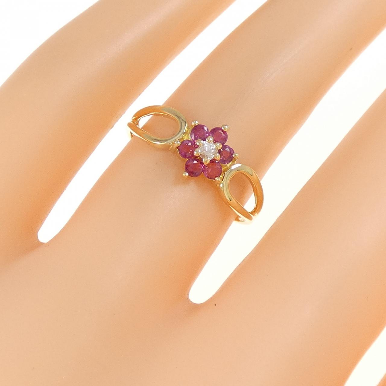 K18YG フラワー ルビー リング 0.20CT