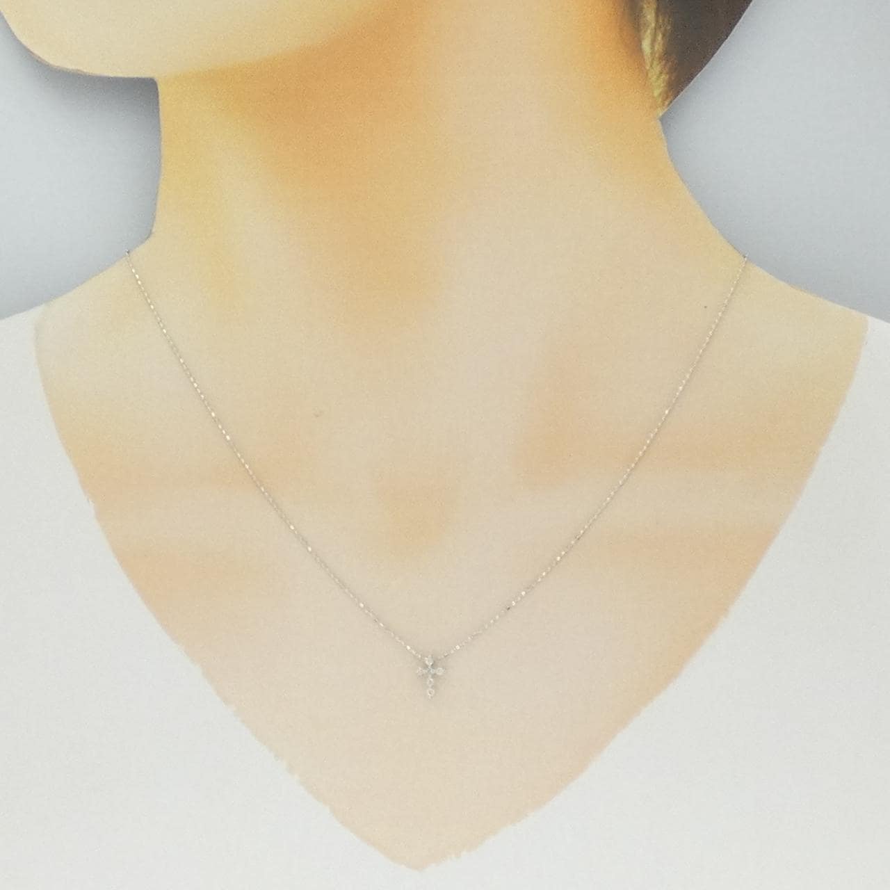 K18WG クロス ダイヤモンド ネックレス 0.07CT