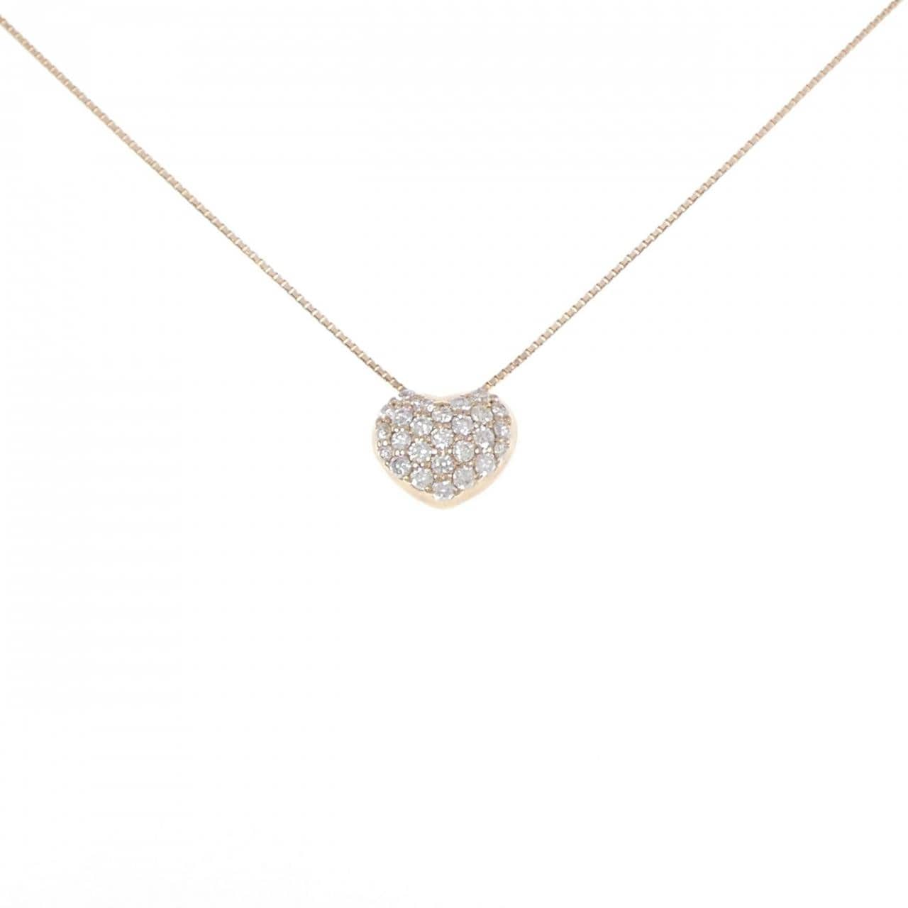 K18PG ハート パヴェ ダイヤモンド ネックレス 0.55CT