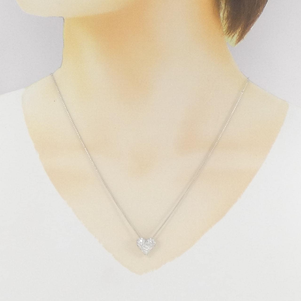 K18WG ハート パヴェ ダイヤモンド ネックレス 0.70CT