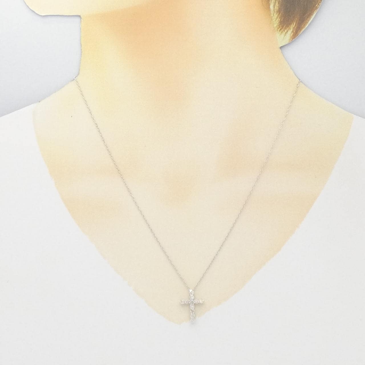 K18WG クロス ダイヤモンド ネックレス 0.50CT
