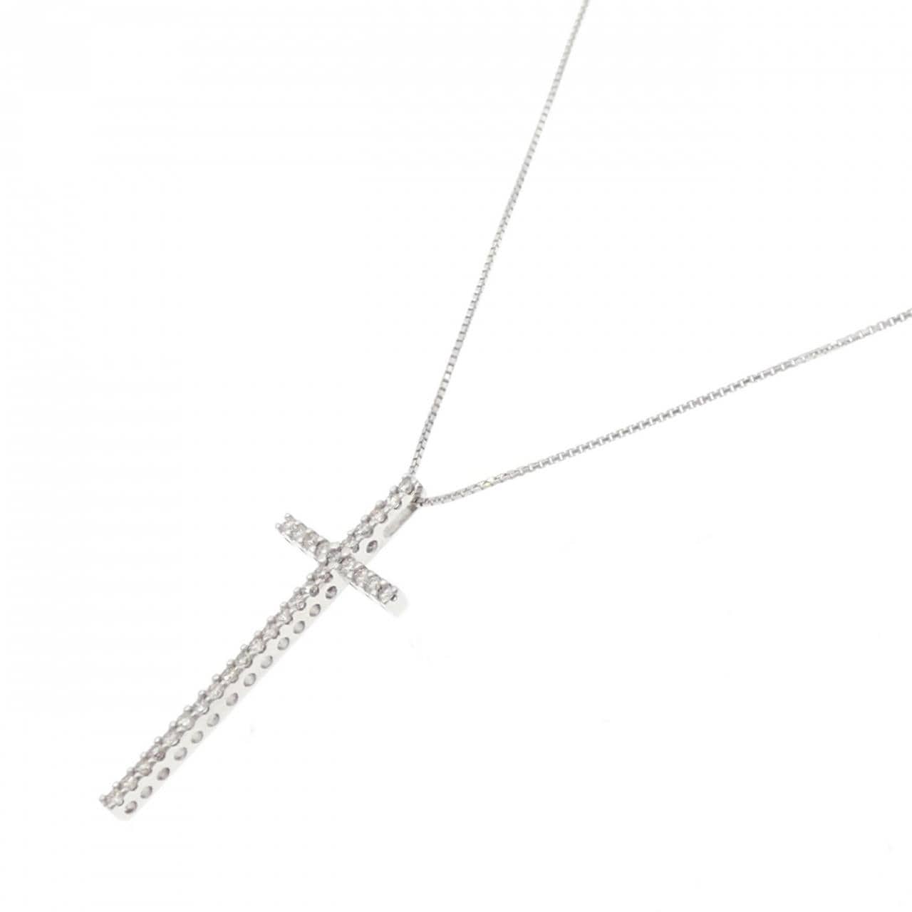 K18WG クロス ダイヤモンド ネックレス 0.56CT
