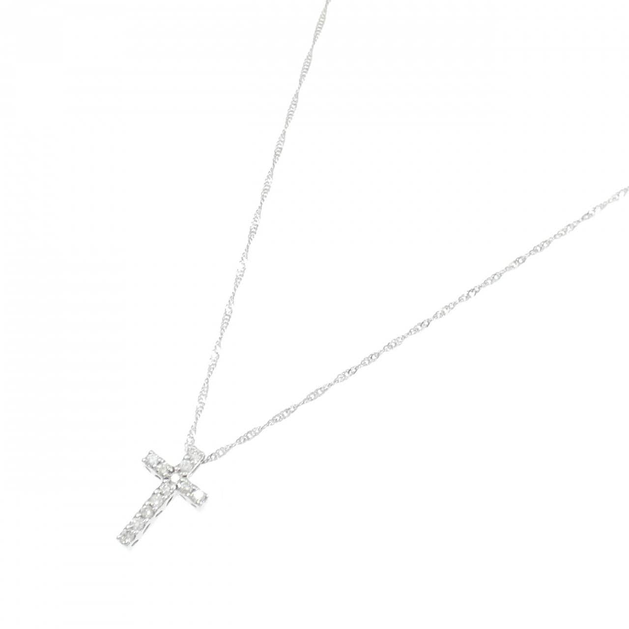 K18WG クロス ダイヤモンド ネックレス 0.12CT