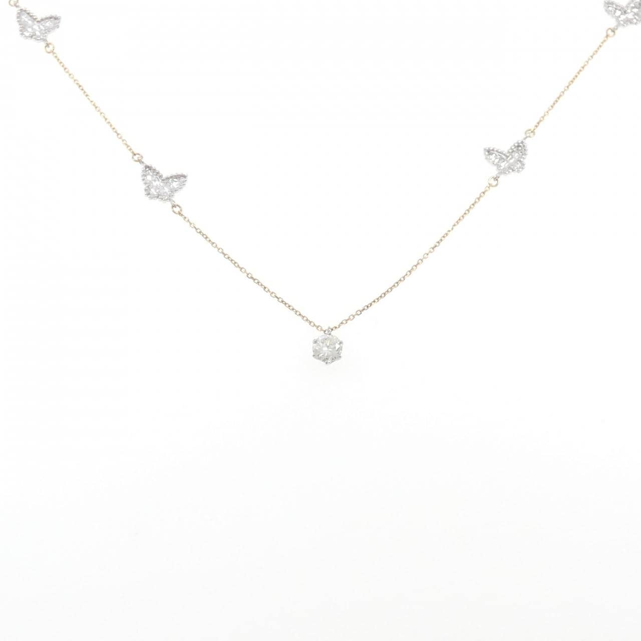 K18YG/PT900 バタフライ ダイヤモンド ネックレス 0.405CT