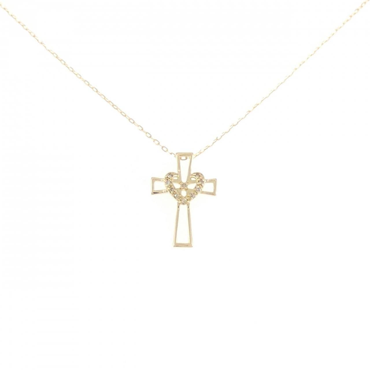 K18YG クロス×ハート ダイヤモンド ネックレス 0.05CT