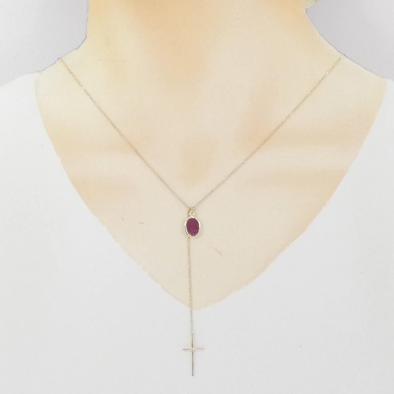 K10YG クロス ルビー ネックレス
