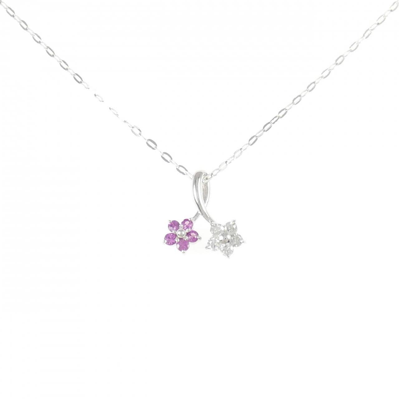 K14WG フラワー サファイヤ ネックレス