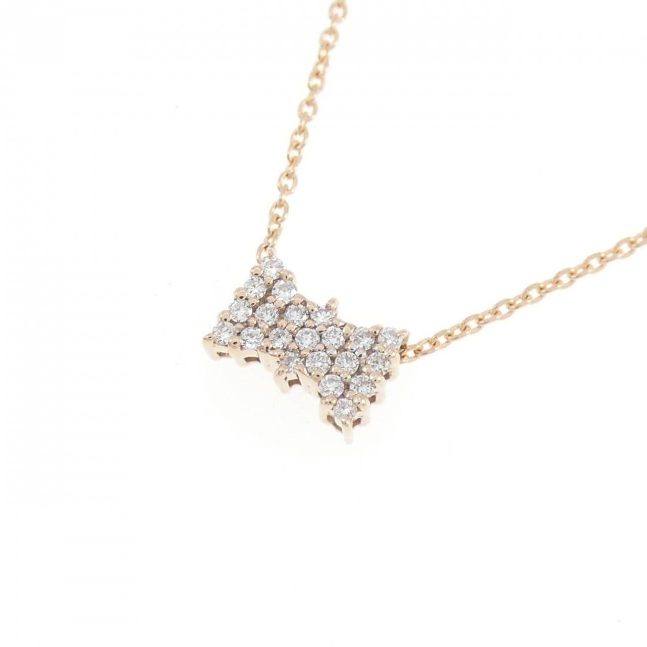 K18PG リボン ダイヤモンド ネックレス 0.11CT