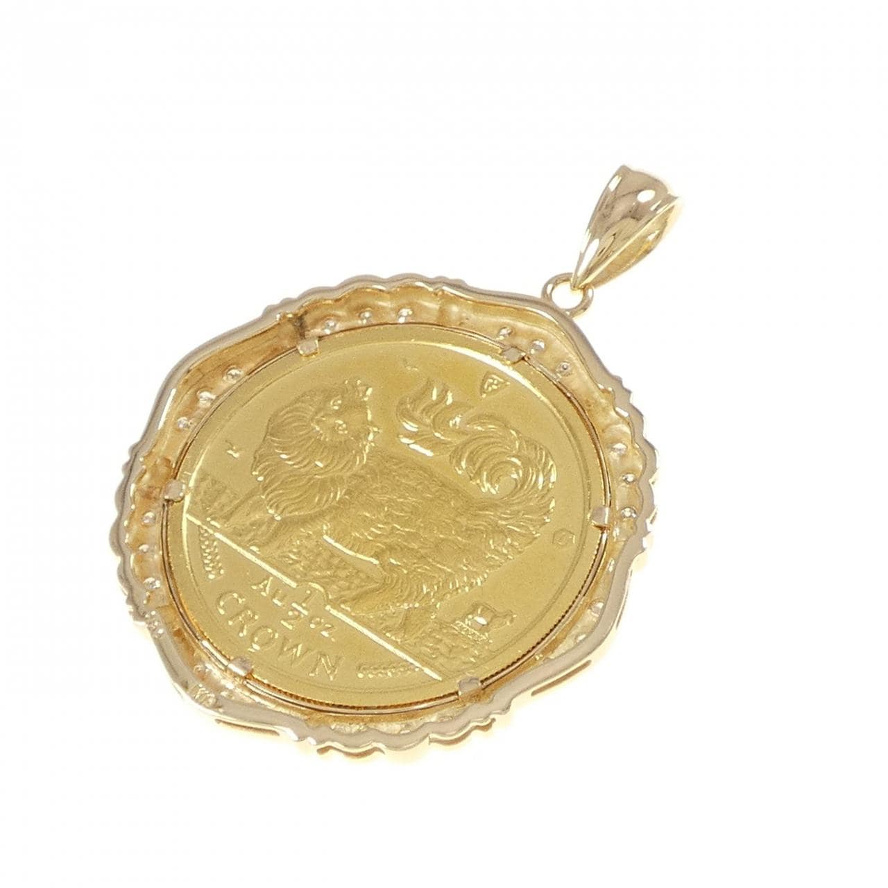 K18YG (frame) Diamond coin pendant 0.20CT