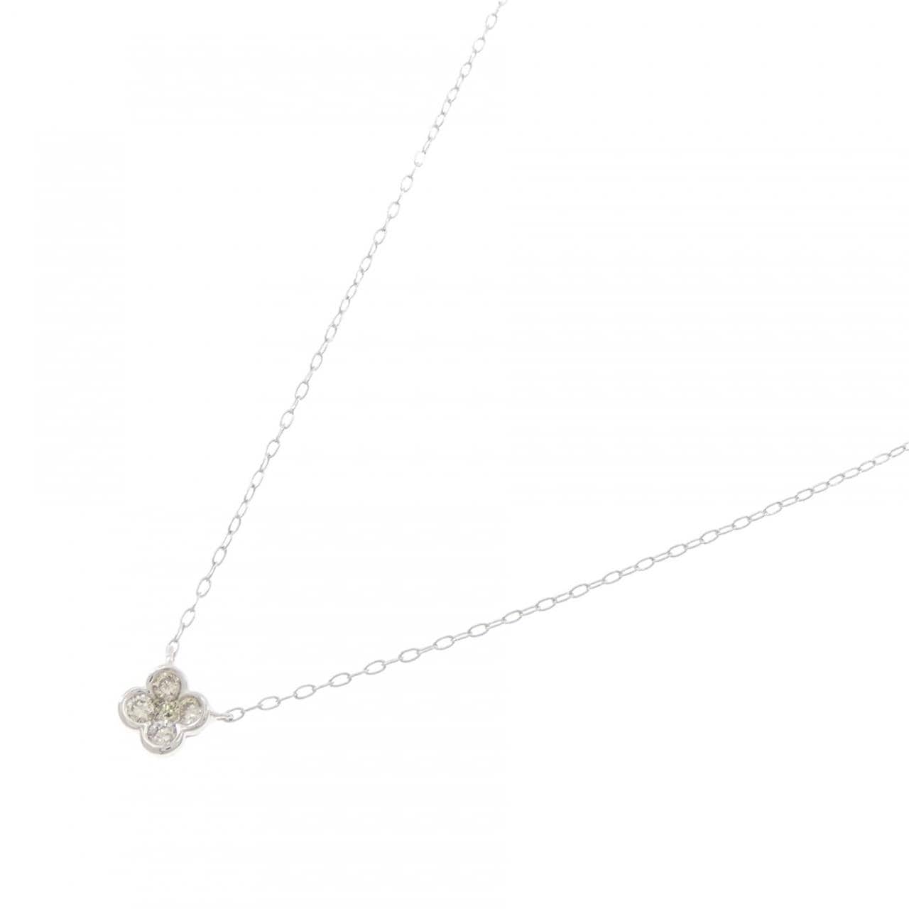 K18WG フラワー ダイヤモンド ネックレス 0.10CT