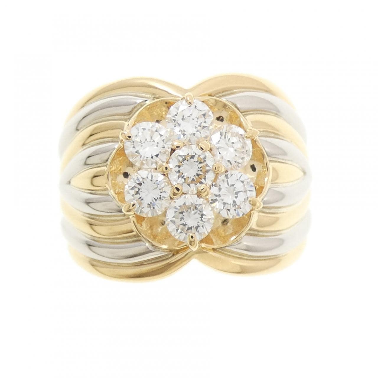K18YG/PT フラワー ダイヤモンド リング 1.01CT