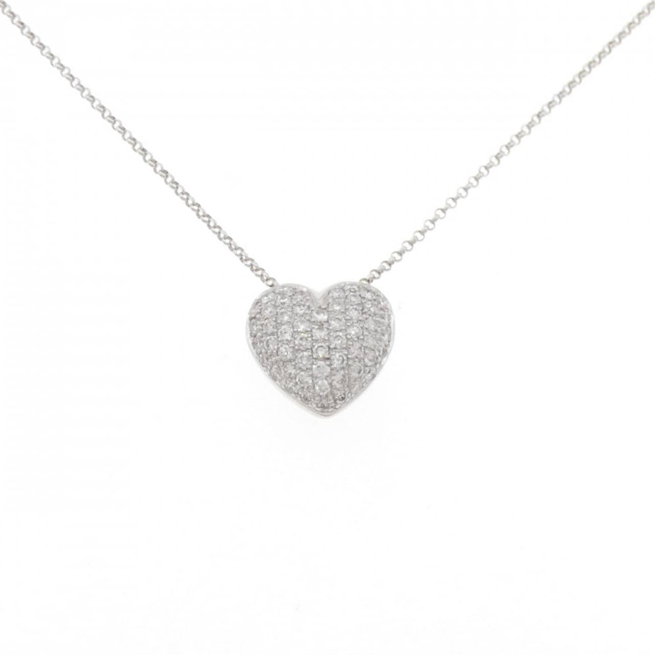 K18WG ハート パヴェ ダイヤモンド ネックレス 1.00CT