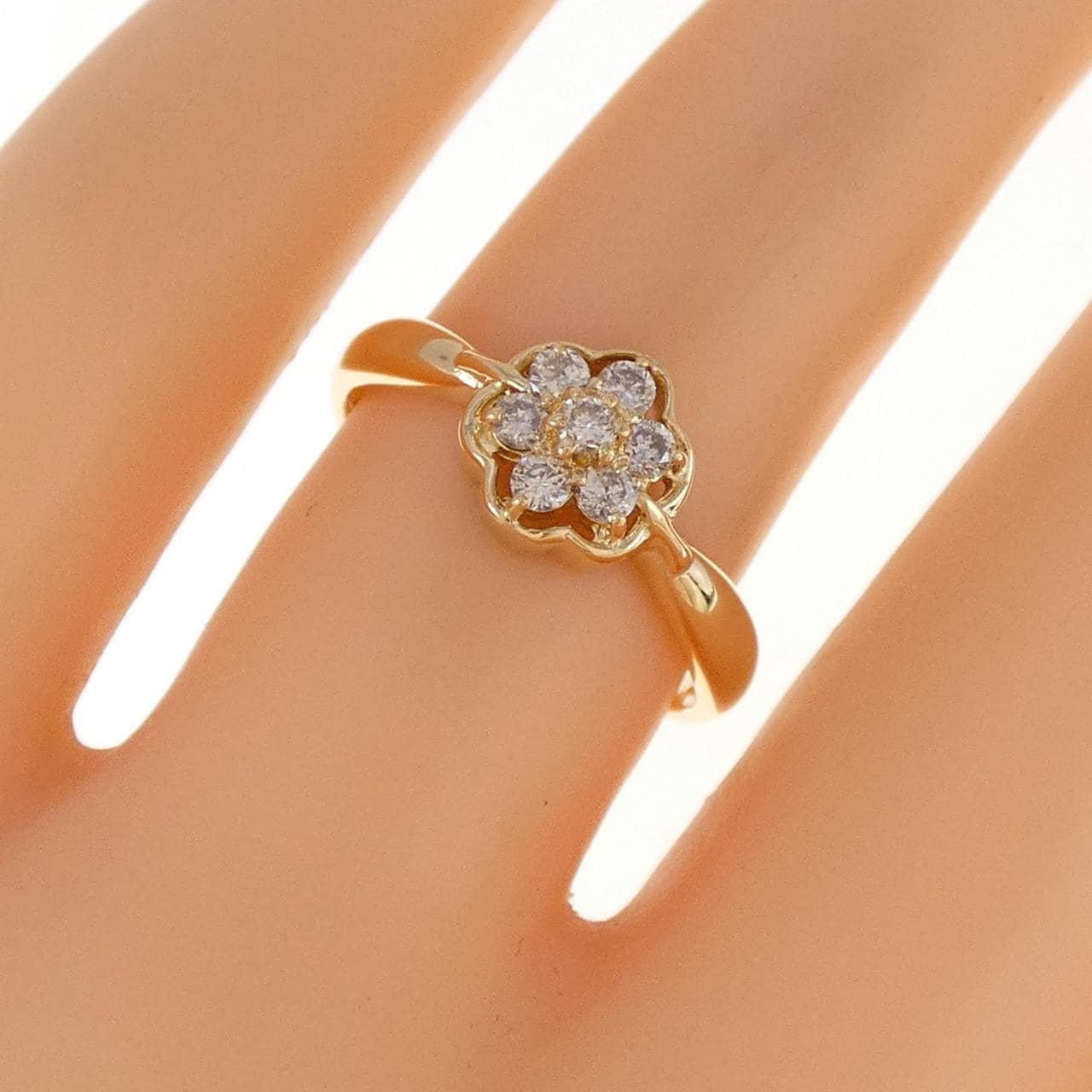 K18YG フラワー ダイヤモンド リング 0.23CT