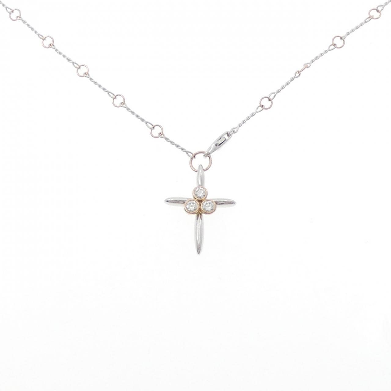 K18WG/K18PG クロス ダイヤモンド ネックレス 0.27CT
