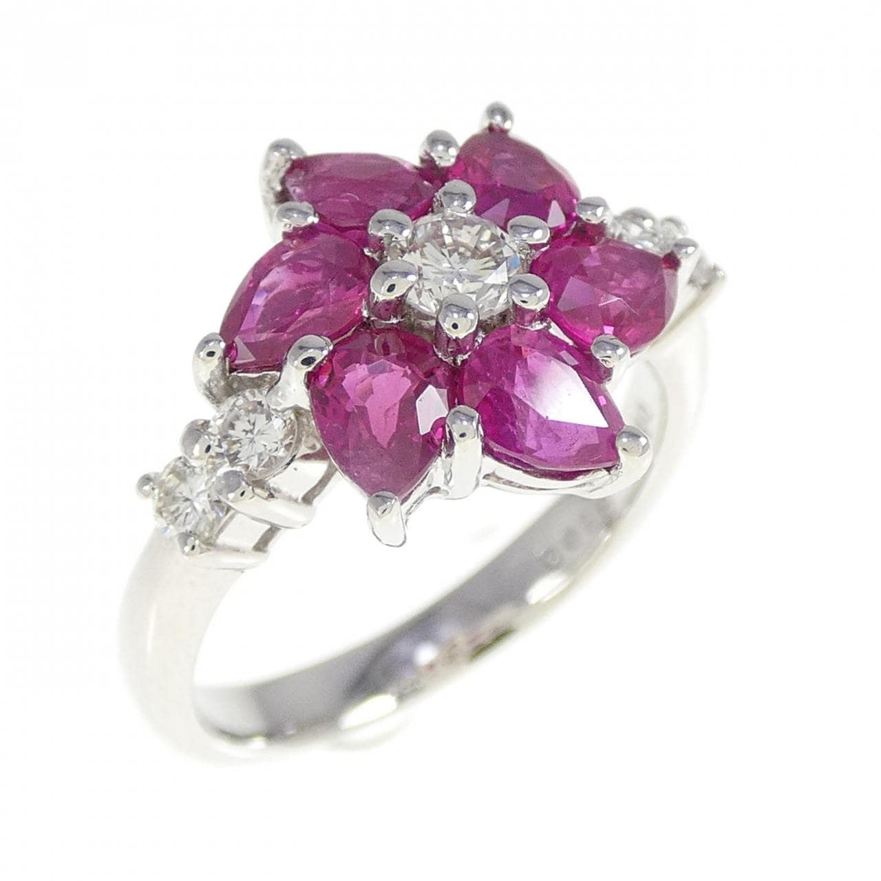 PT900 フラワー ルビー リング 1.95CT