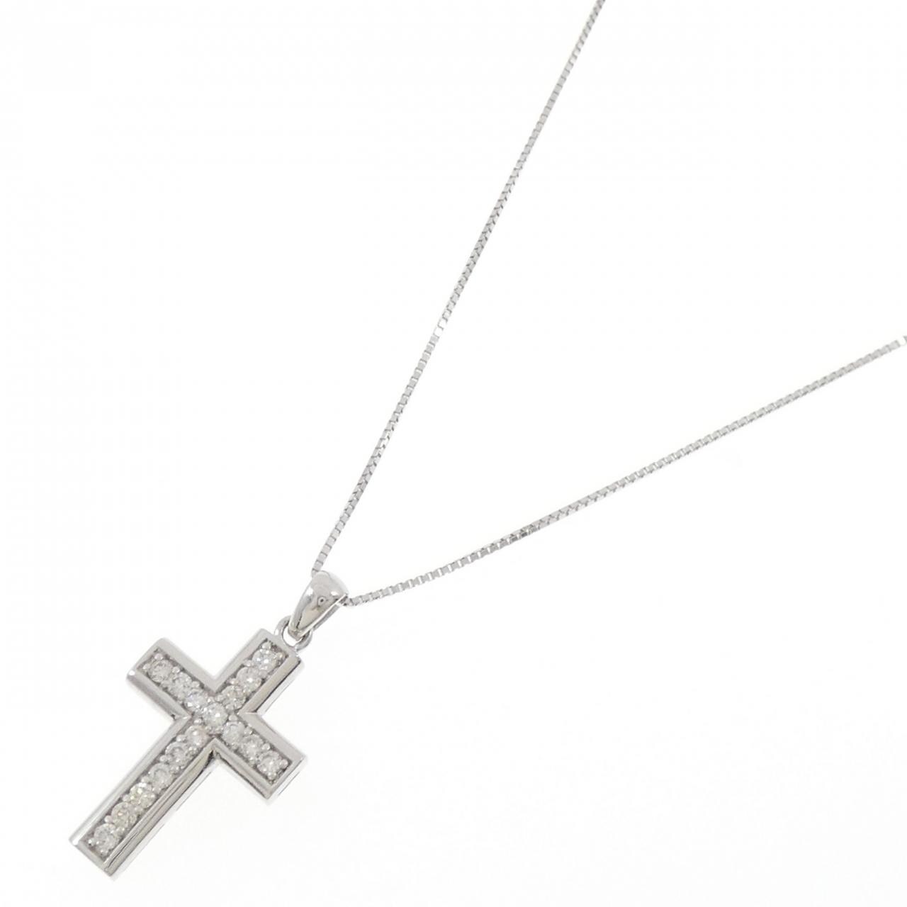 K18WG クロス ダイヤモンド ネックレス 0.50CT