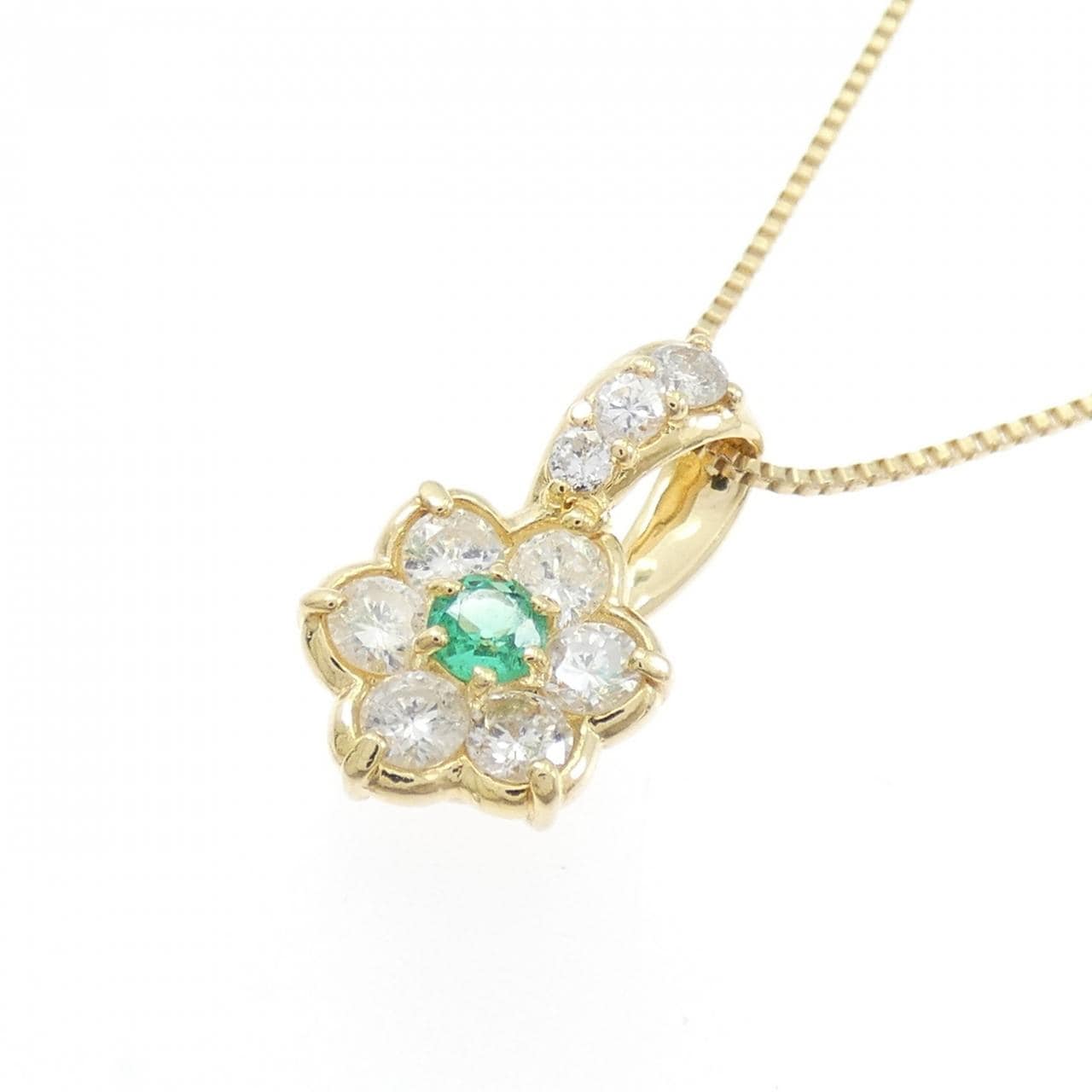 K18YG フラワー エメラルド ネックレス 0.09CT
