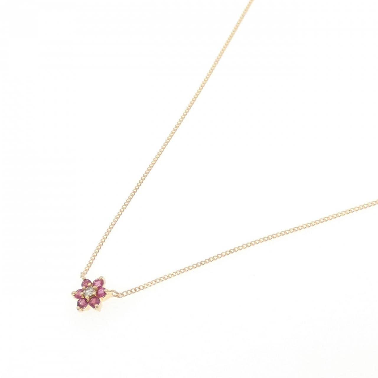 K18YG flower ruby necklace