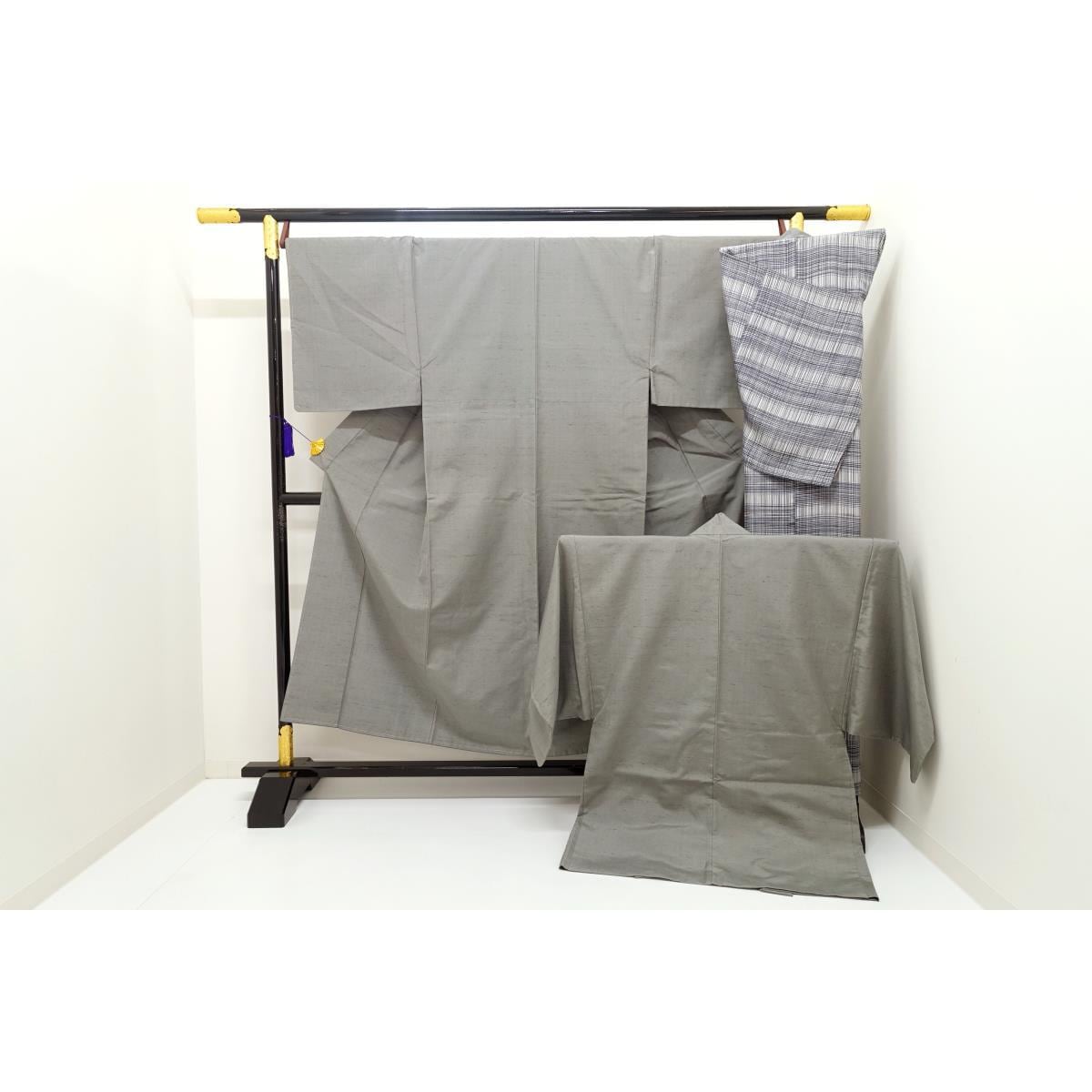 [Unused items] Men's Ushikubi Tsumugi kimono, haori, nagusa undergarment 3-piece set