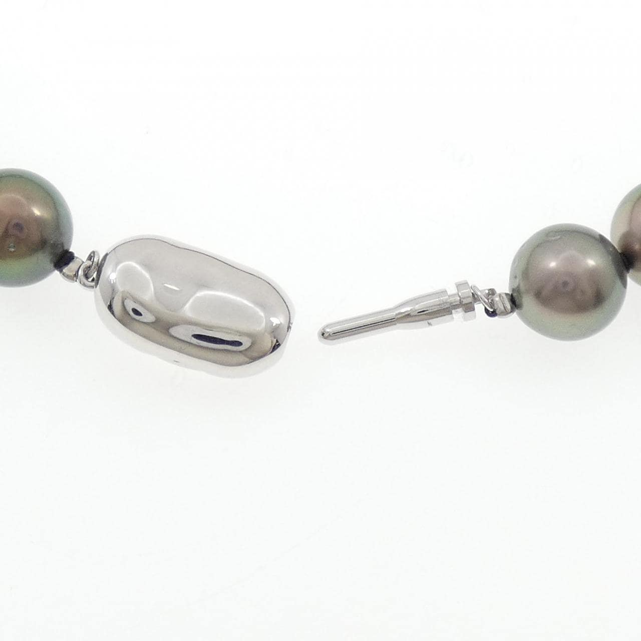 シルバー 黒蝶パール ネックレス 10-14mm