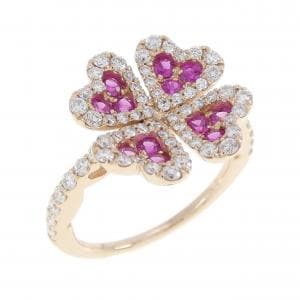 K18PG ハート×クローバー ルビー リング 0.43CT
