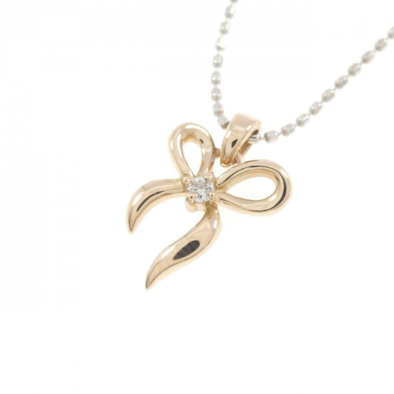 K18PG/K18WG リボン ダイヤモンド ネックレス 0.02CT