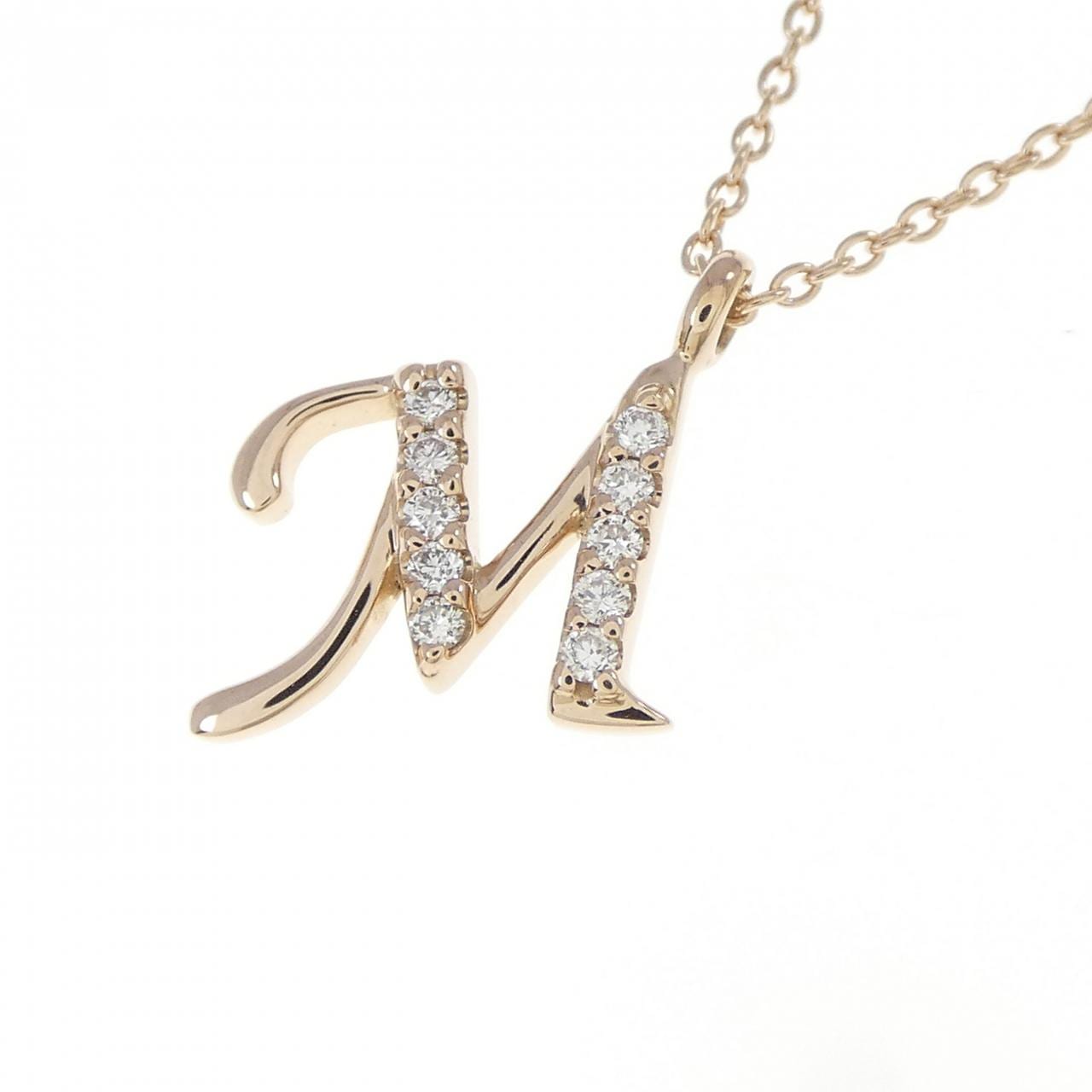 K18PG イニシャルM ダイヤモンド ネックレス 0.06CT