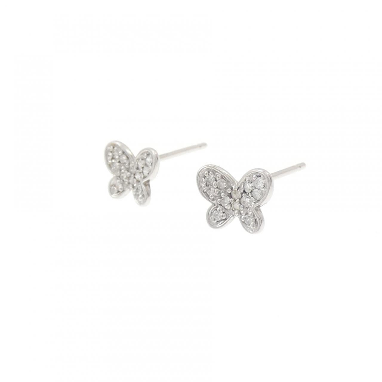 K14WG バタフライ ダイヤモンド ピアス 0.10CT