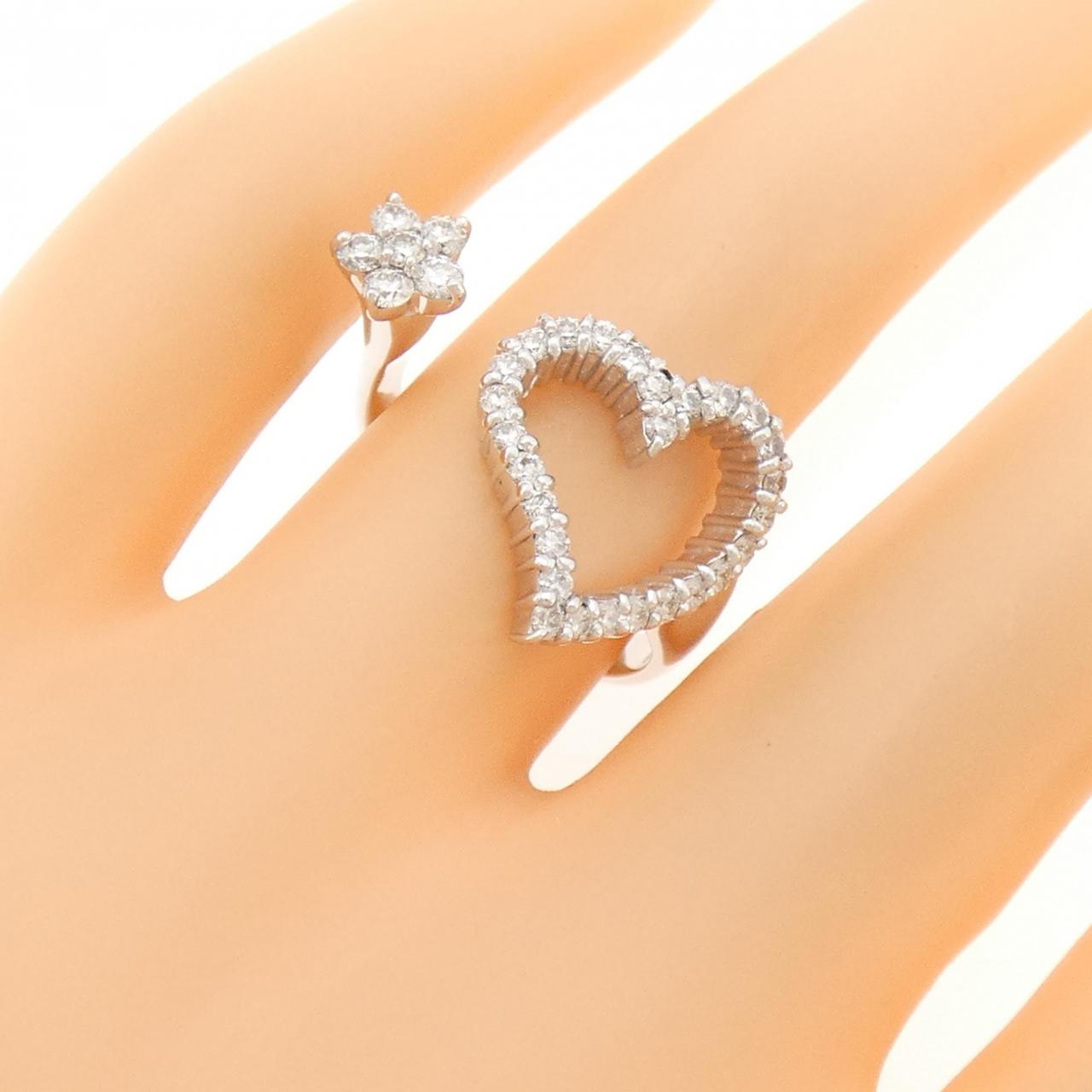 K18WG ハート×フラワー ダイヤモンド リング 0.60CT