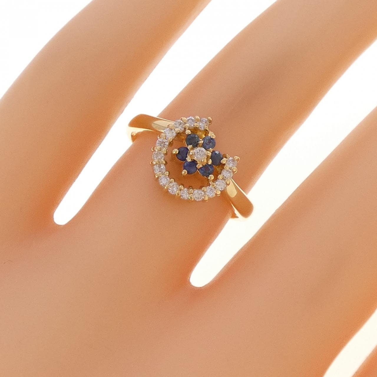 K18YG フラワー サファイヤ リング 0.13CT