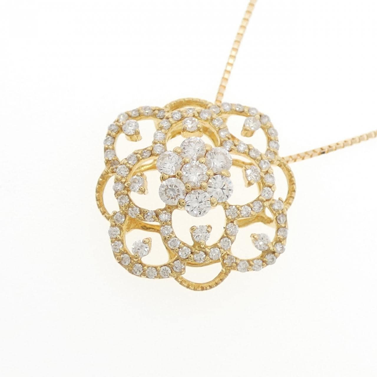 K18YG フラワー ダイヤモンド ネックレス 0.67CT
