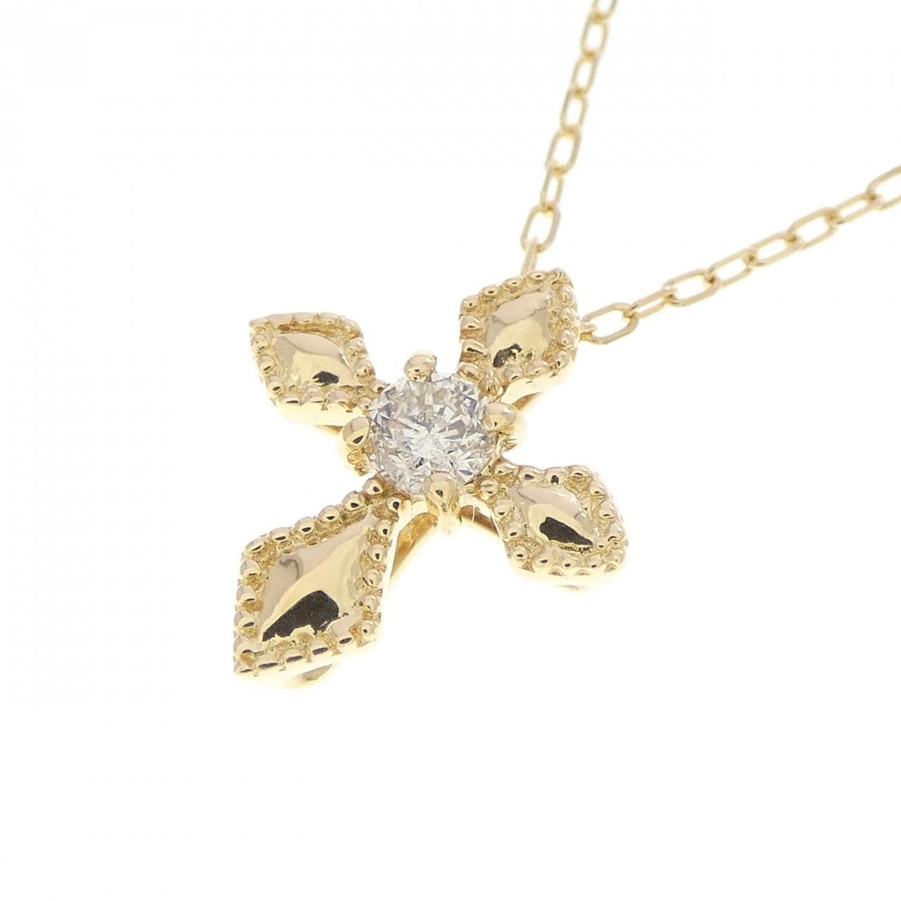 K18YG クロス ダイヤモンド ネックレス 0.07CT
