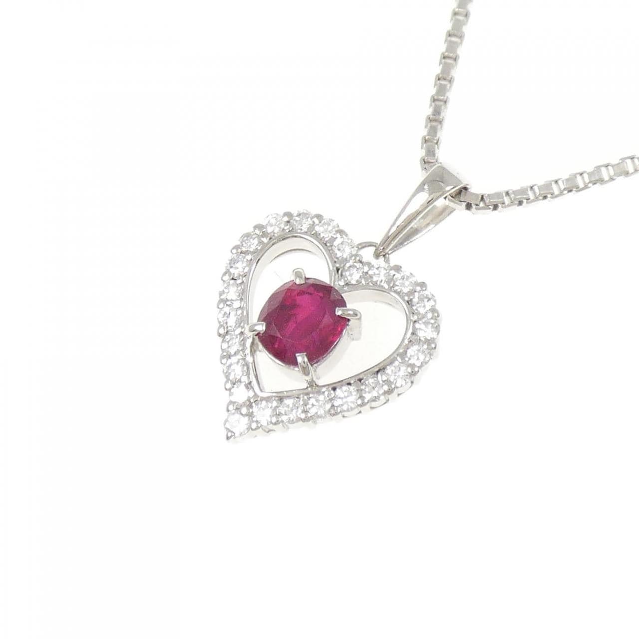 PT900/PT850 ハート ルビー ネックレス 1.00CT