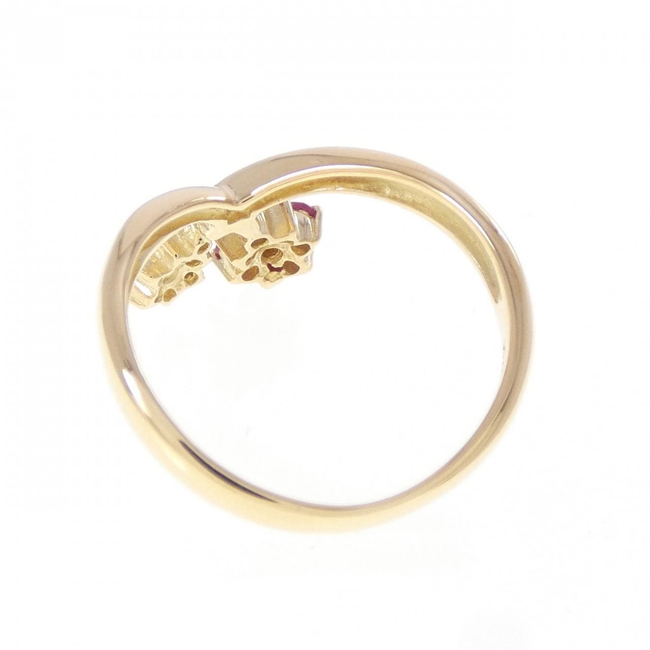 K18YG フラワー ルビー リング 0.25CT