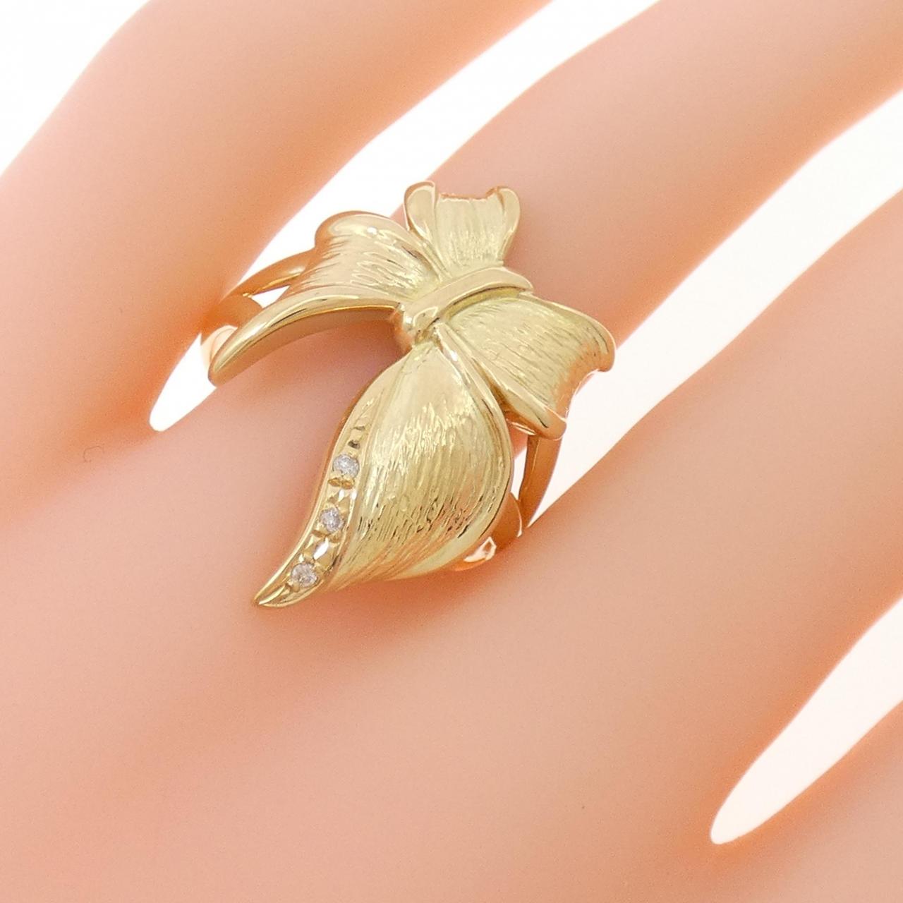 K18YG リボン ダイヤモンド リング 0.02CT