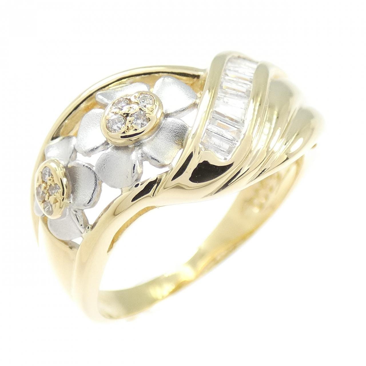 K18YG/PT900 フラワー ダイヤモンド リング 0.27CT