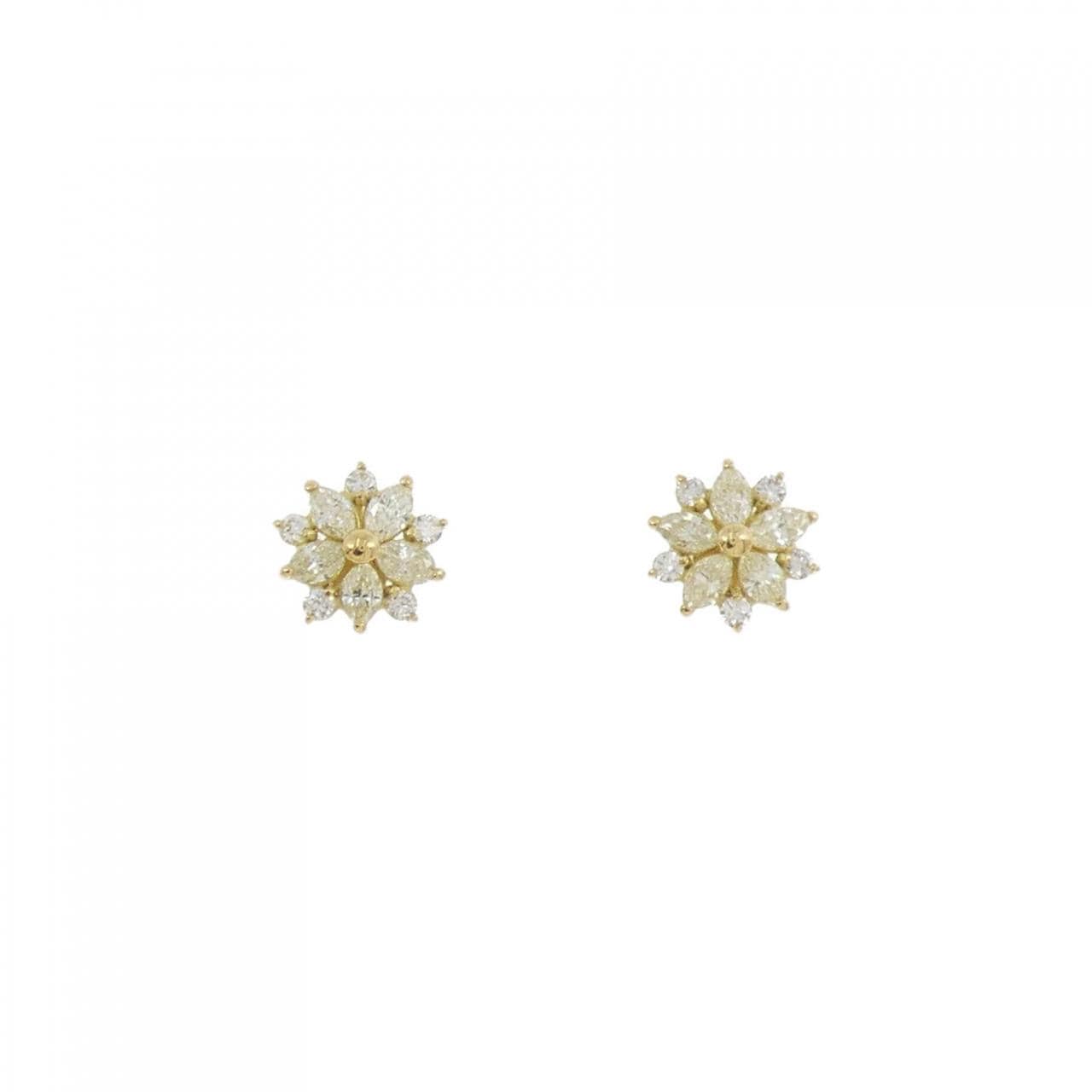 【新品】K18YG フラワー ダイヤモンド ピアス 0.30CT