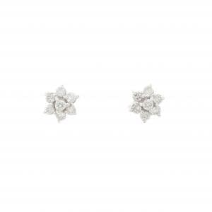 PT/K18WG フラワー ダイヤモンド ピアス 0.30CT