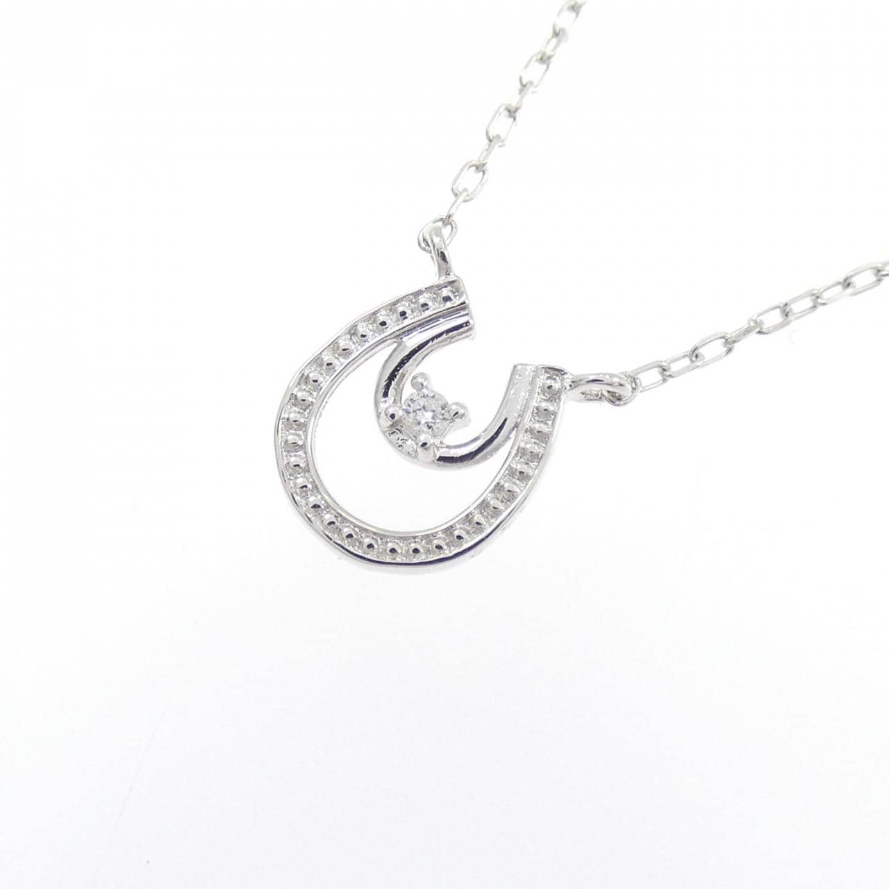 K10WG ホースシュー ダイヤモンド ネックレス 0.01CT