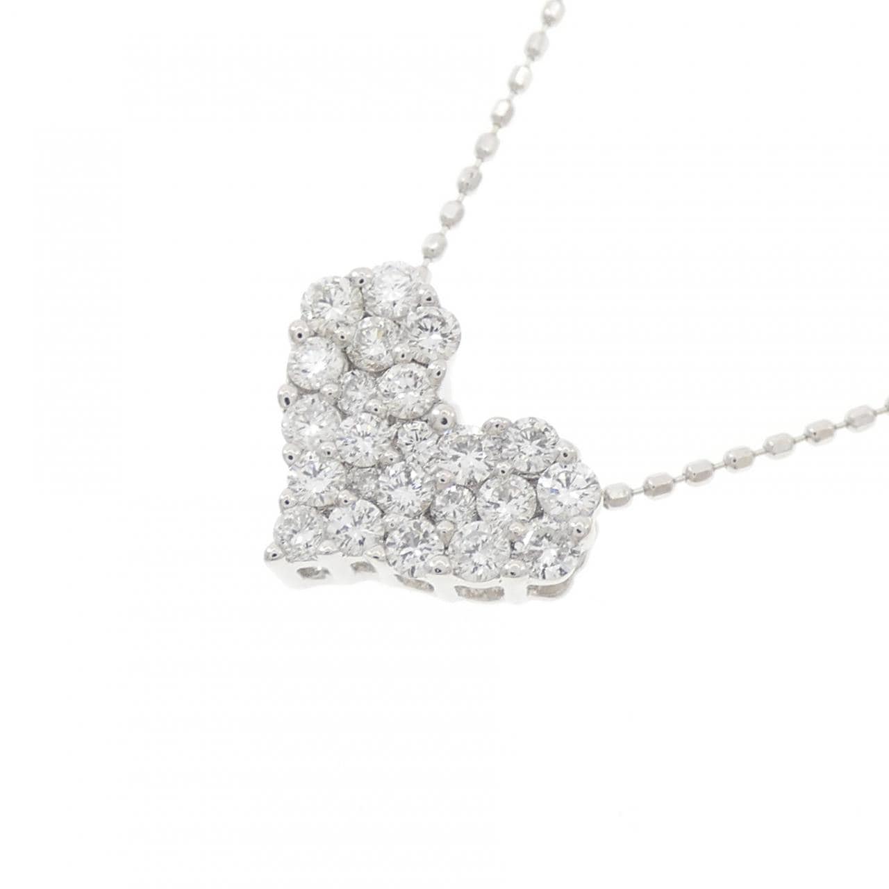 K18WG/750WG ハート パヴェ ダイヤモンド ネックレス 0.50CT