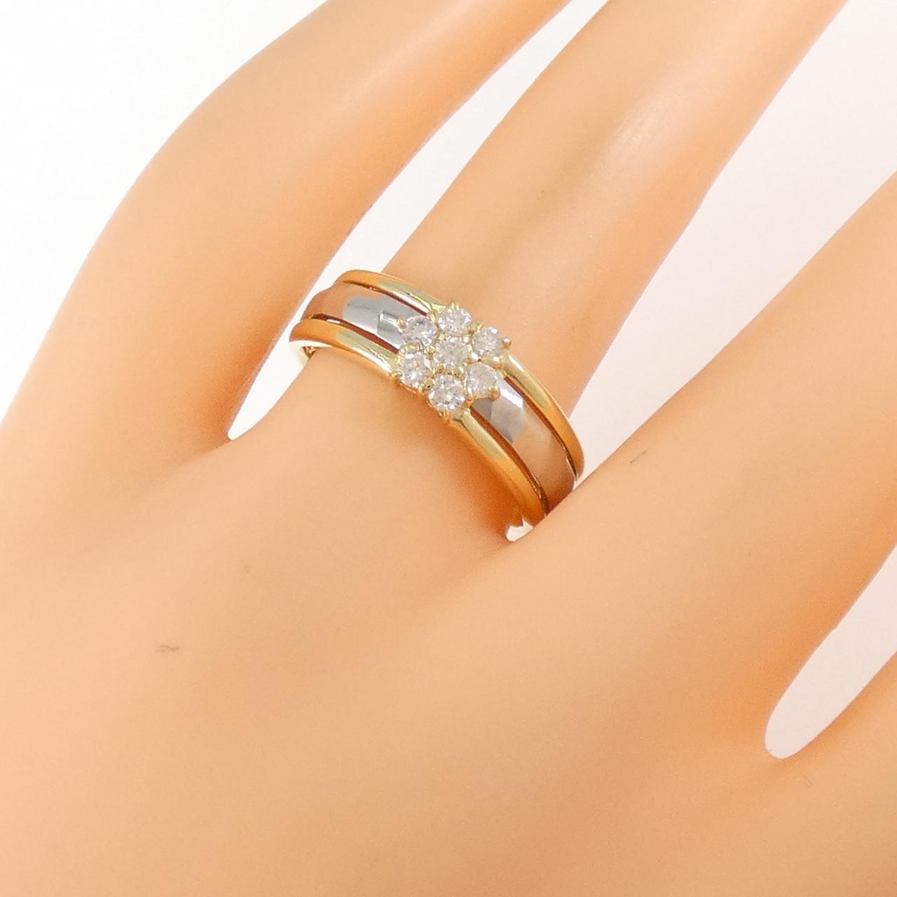 K18YG/PT900 フラワー ダイヤモンド リング 0.25CT