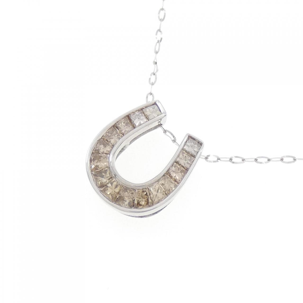 K18WG Horseshoe Diamond Necklace