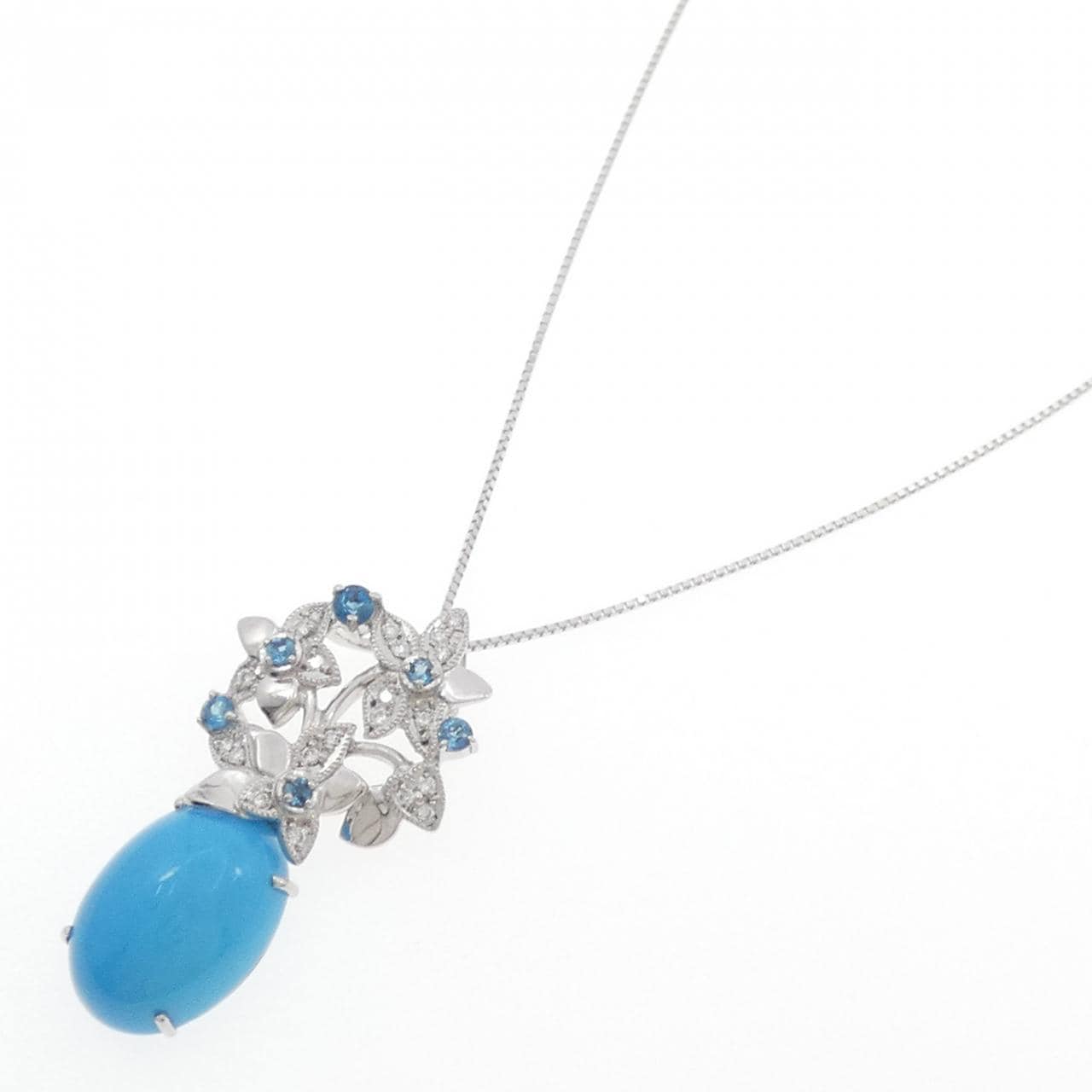 K18WG花朵绿松石项链11.00CT