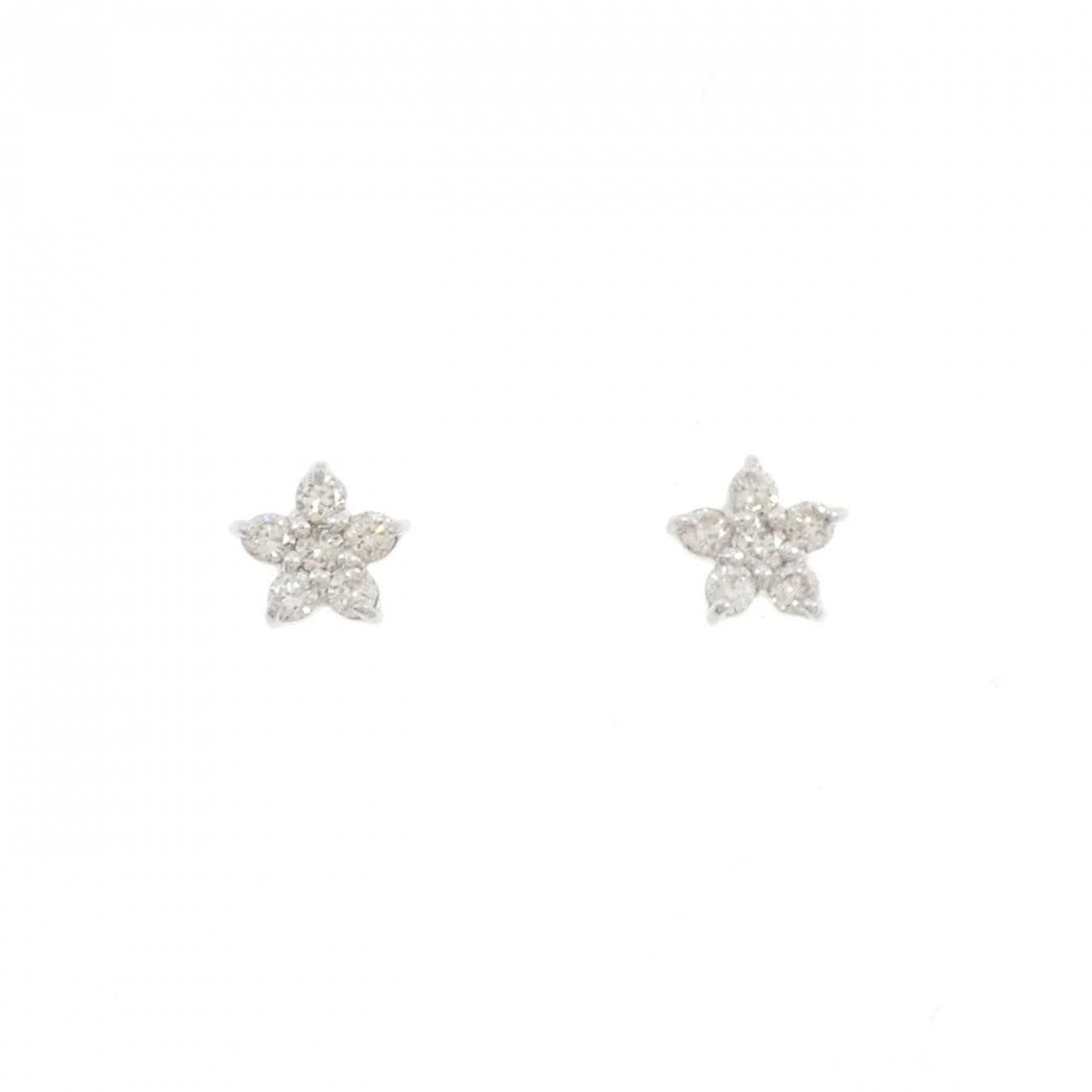 【新品】K18WG フラワー ダイヤモンド ピアス 0.20CT