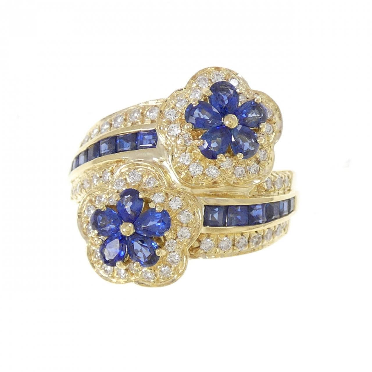 K18YG フラワー サファイヤ リング 2.41CT
